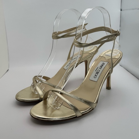 Jimmy Choo Gold Wrap-Around Strap Heels size 38.5 - Picture 2 of 10
